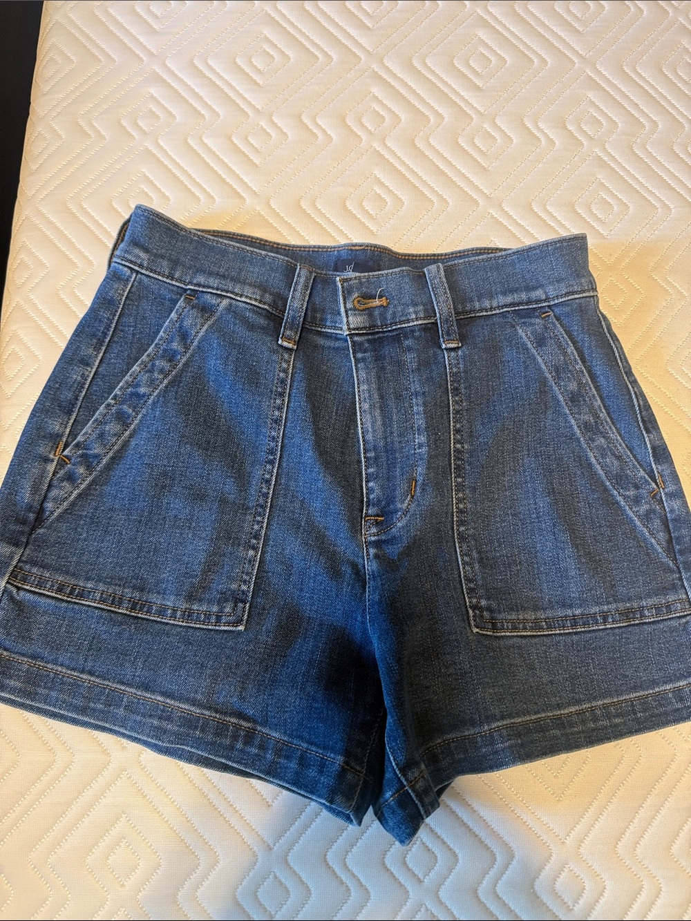 J. Crew Dark Blue High-Rise Denim Patch Pocket Shorts